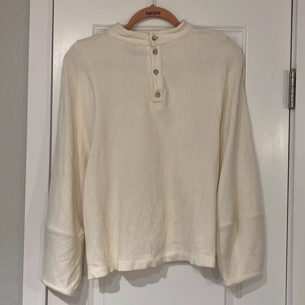 Texture & Thread Button Back Mock Neck Top In Bright Ivory - Picture 3 of 5